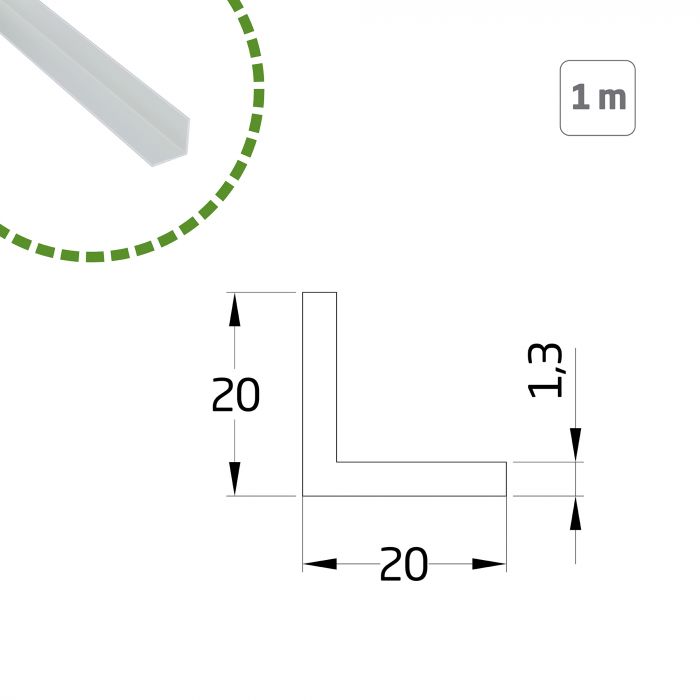 ANGULO ALUMINIO 20X20-1 MT.PLATA  20622 2