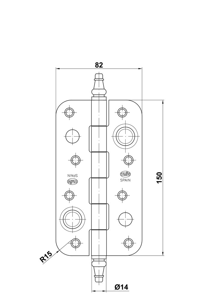 BISAGRA ANTIP REDONDA CON REMATE 150 X 82 566/CUERO 6286 2