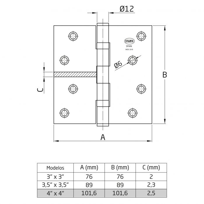 BISAGRA 2012- 100 X 100 INOX RF.6062 UN. 2