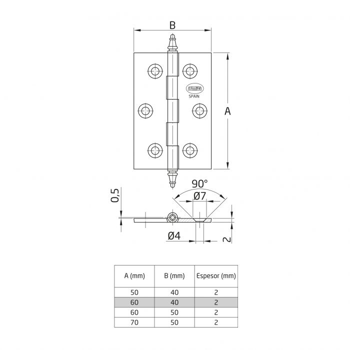 BISAGRA CON REMATE MOD.10060 X 40 MM LAT 2