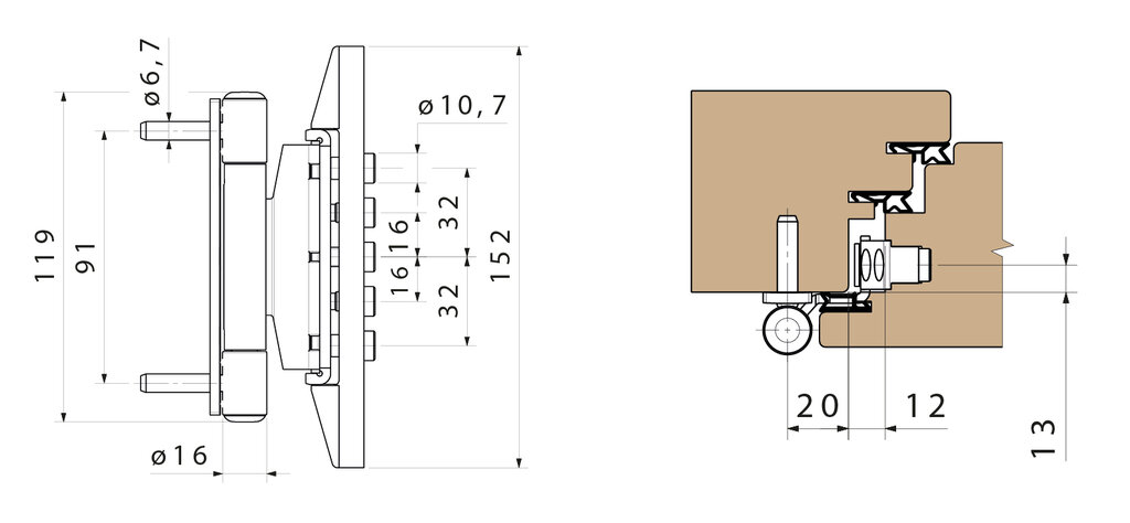 BISAGRA CANAL 16 3D R13 D16 NEGRO 2