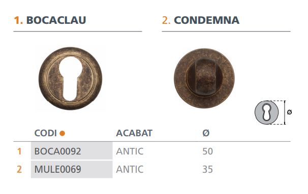 BOCALLAVE ROSETA 50MM ANTICATO 09001410 2