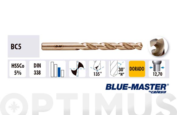 BROCA METAL PROFESIONAL CILIND. HSSCO DIN338 FU 09,00 MM BC50900F 2