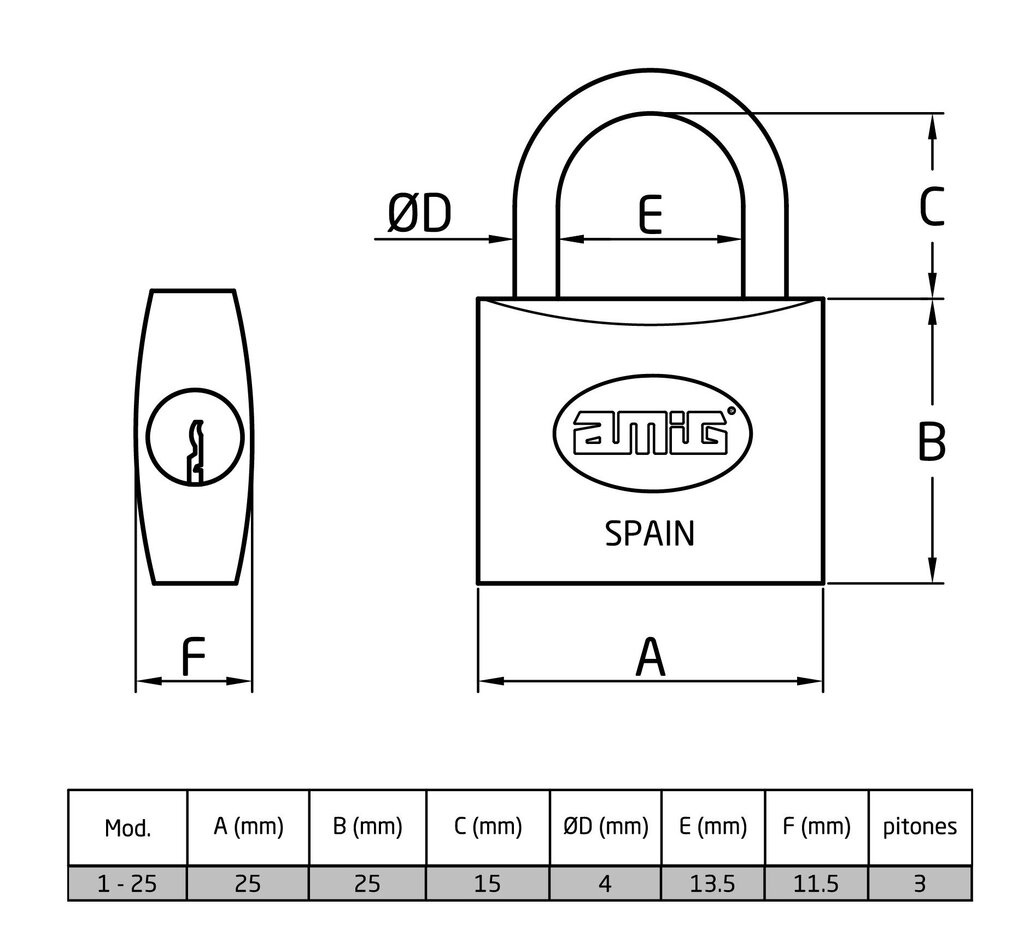 CANDADO 1-25 LATON DISPLAY AMIG 3