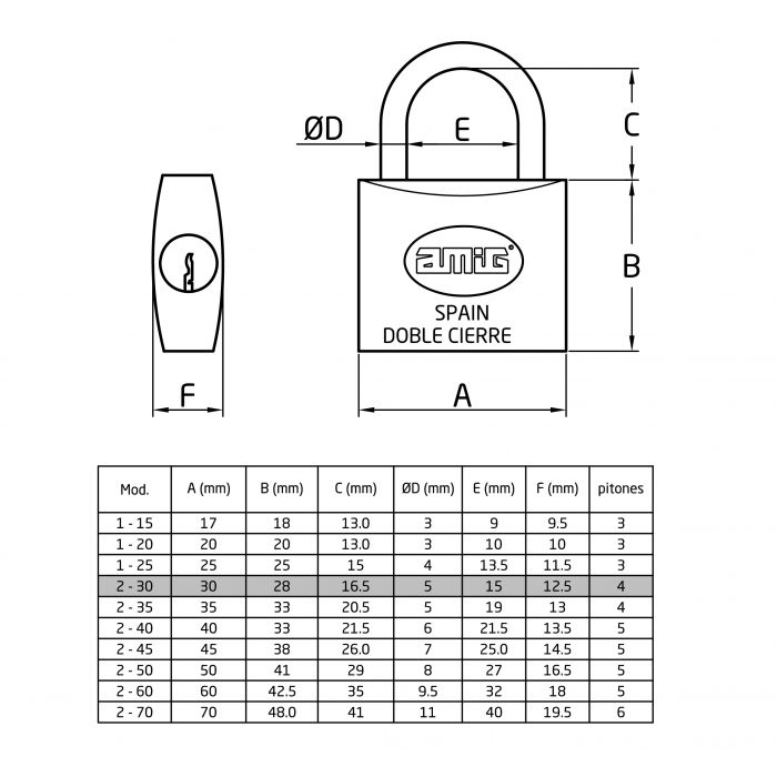 CANDADO 2-30 LATON DISPLAY AMIG 2