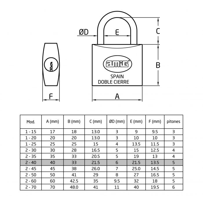 CANDADO 2-40 LATON DISPLAY AMIG 2