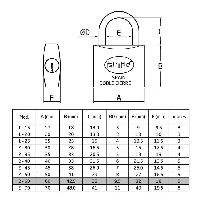 CANDADO 2-60 LATON DISPLAY AMIG 2