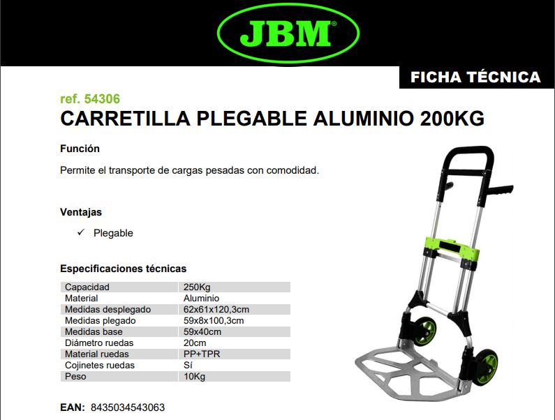 CARRETILLA PLEGABLE ALUM. 250KG 54306 2