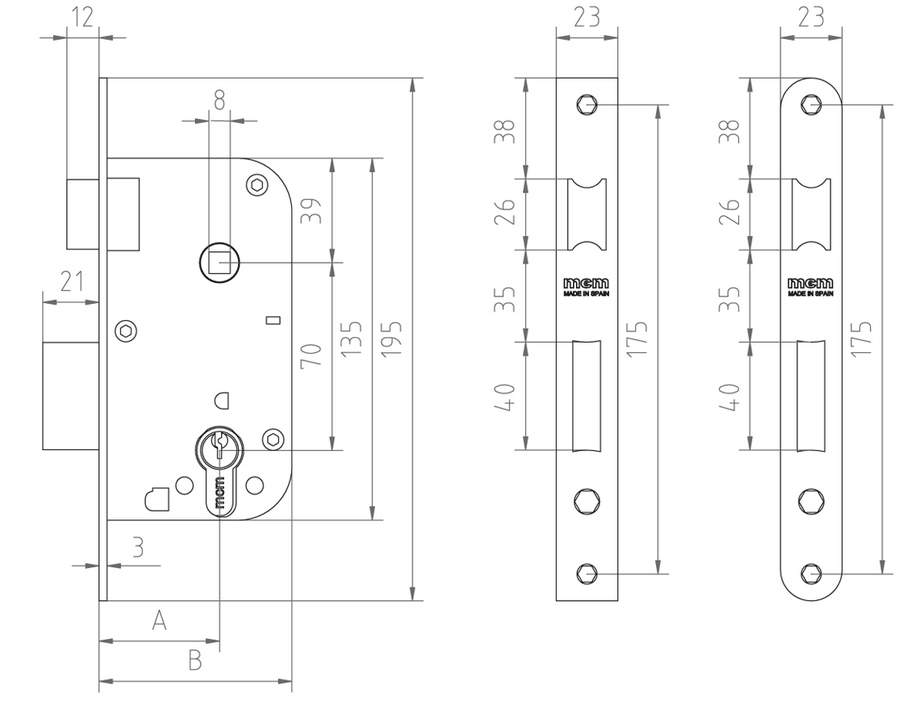 CERRADURA EMBUTIR SERIE 1300 1301 LATONADO 35 1301-235A311 2