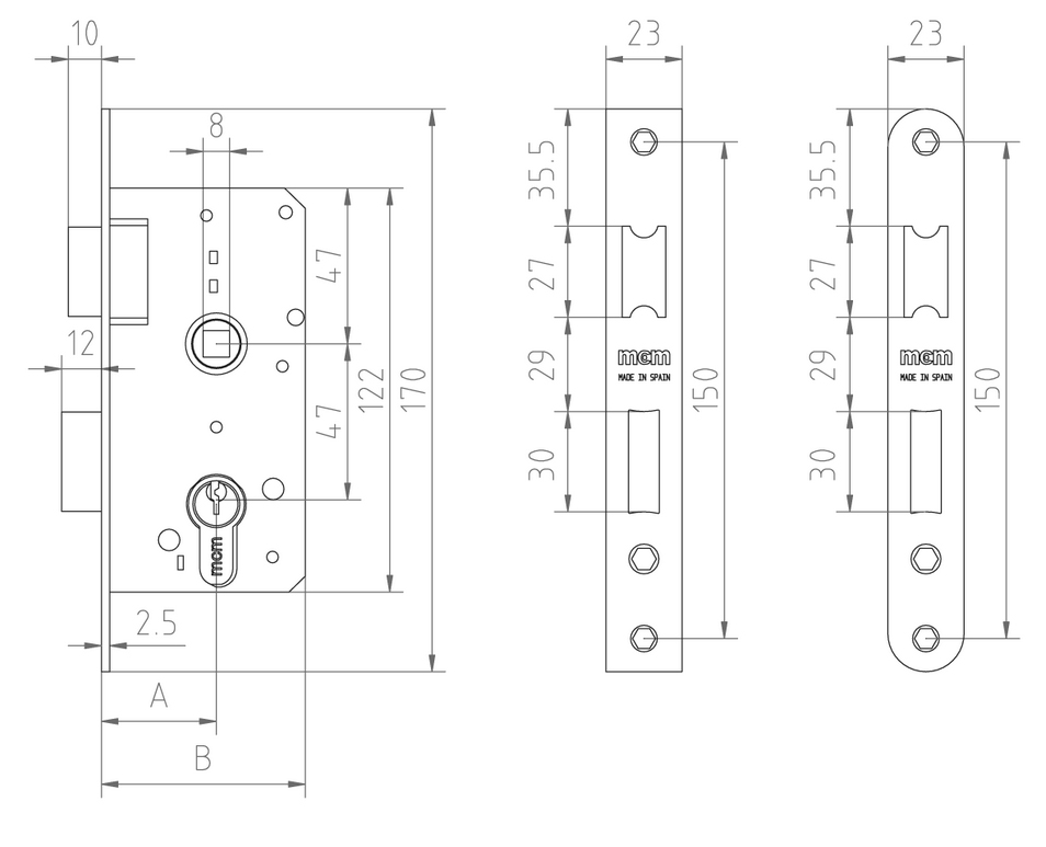 CERRADURA EMBUTIR SERIE 1500 1501 LATONADO 35 1501-2-35 2