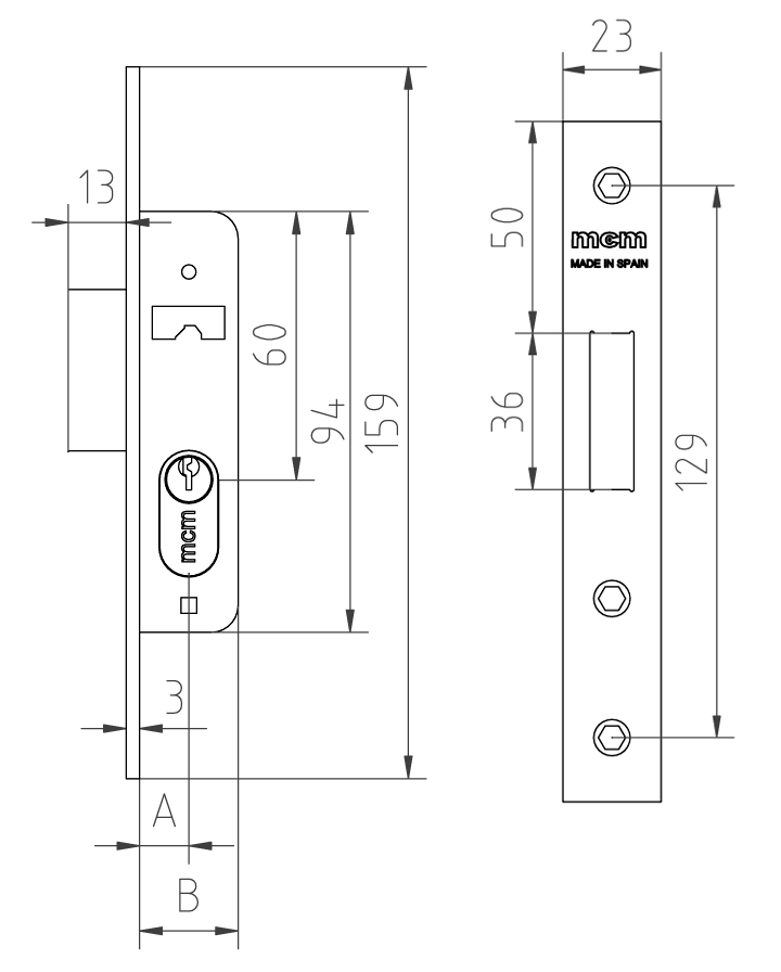 CERRADURA METALICA 1549-21 ENTRADA 18MM CILINDRO OVALADO INOX 1549-21 2