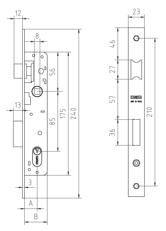 CERRADURA METALICA 1550-14 ENTRADA 11MM CILINDRO OVALADO INOX 1550-14 2