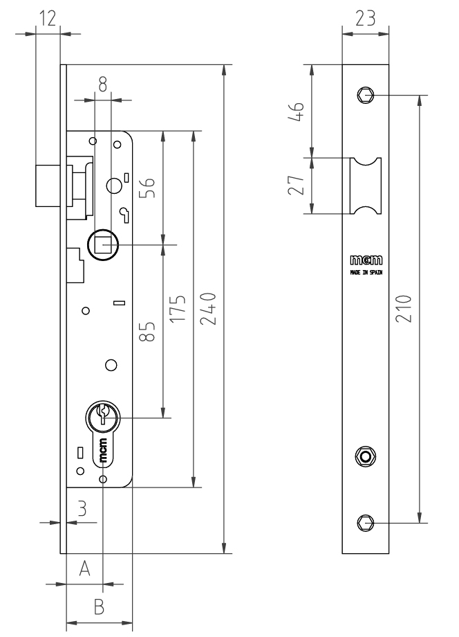 CERRADURA METALICA 1553-21 ENTRADA 18MM CILINDRO OVALADO INOX 1553-21 2
