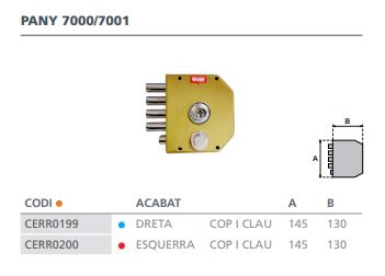 CERRADURA SOBREPONER SIN VARILLAS GOLPE Y LLAVE 60/I ESMALTADA ORO 7001P 2