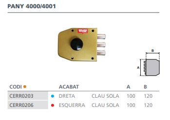 CERRADURA SOBREPONER SIN VARILLAS LLAVE SOLA 60/D ESMALTADA ORO 4000P 2