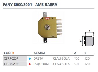 CERRADURA SOBREPONER CON VARILLAS LLAVE SOLA 60/D ESMALTADA ORO 8000P 2