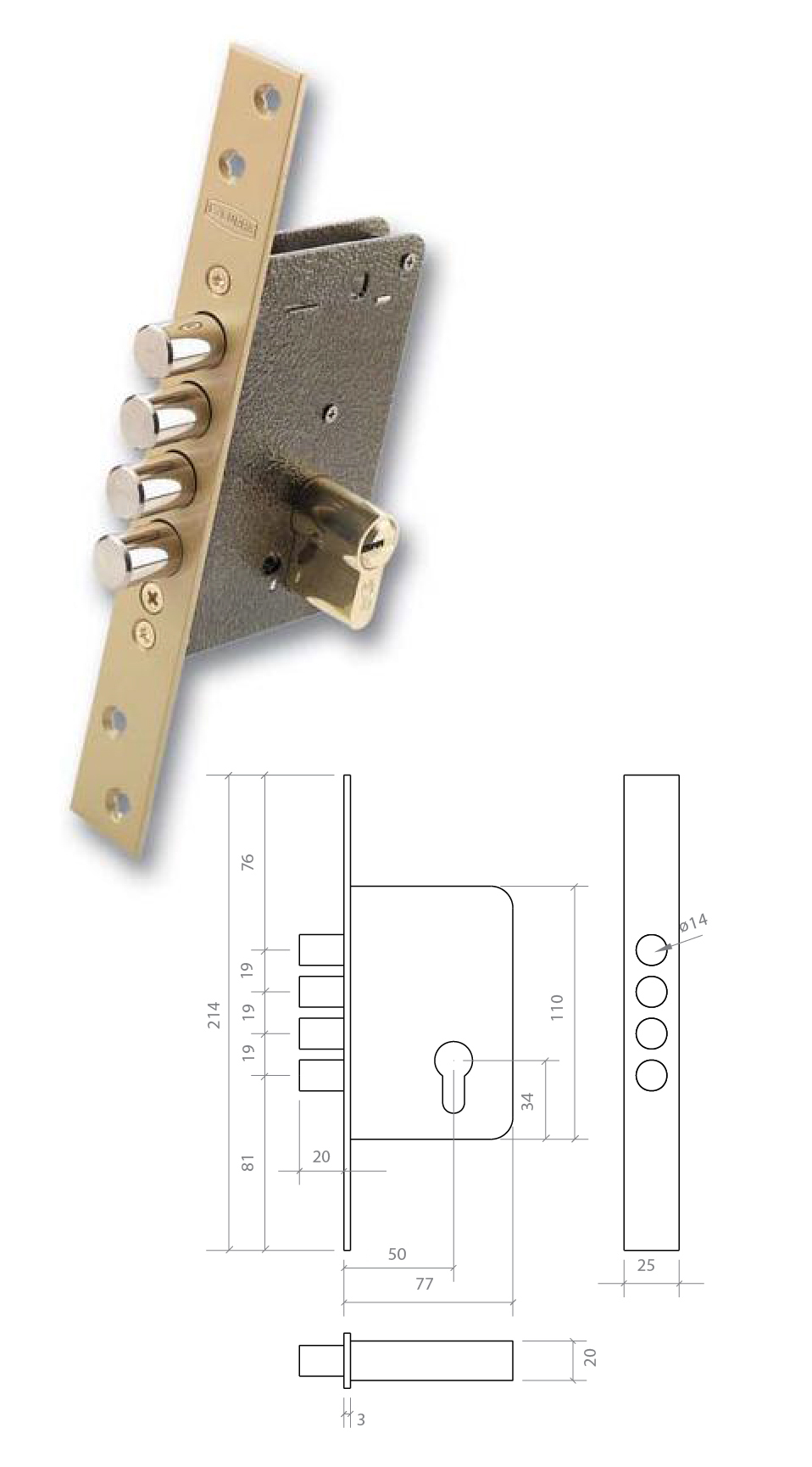 CERRADURA SEGURIDAD LATON 701B/50-DS15/6
