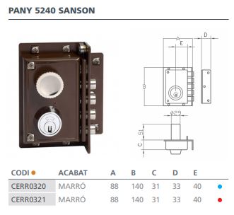 CERRADURA SEGURIDAD CGS SANSON 5240 DERECHA MARRON 5240 DER. 2