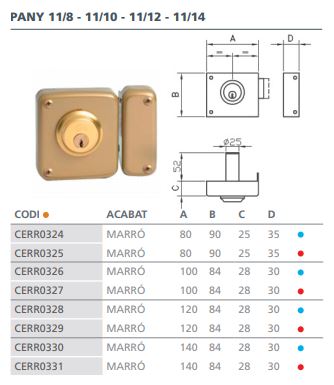CERRADURA SOBREPONER 11-12 D 11-12 DER. 3
