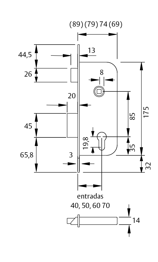 CERRADURA 2030-40 ENTRADA 40 CILINDRO 30/30MM H.LATONADO 203040HL 2