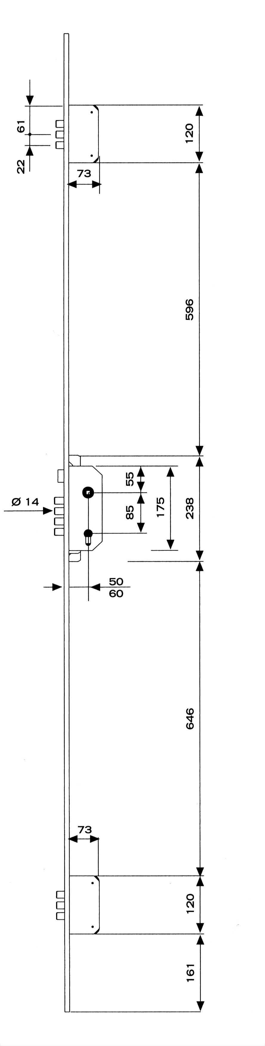 CERRADURA SEGURIDAD EMBUTIR 3 PUNTOS TLB3/30-40 LARGO DORADO TLB3567LE 2