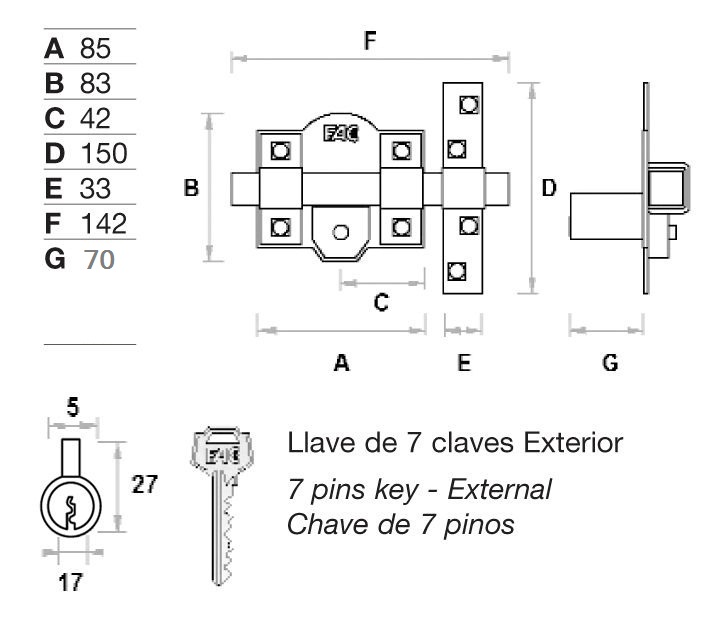 CERROJO 301-R/80 B/70 NIQUEL FAC 2