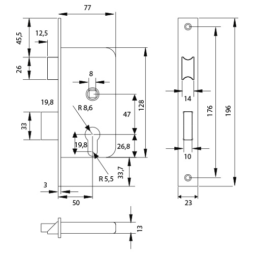 CERRADURA 2010P-50 ENTRADA 50MM CILINDRO 30/30MM H.NIQUEL 20105PHN 2