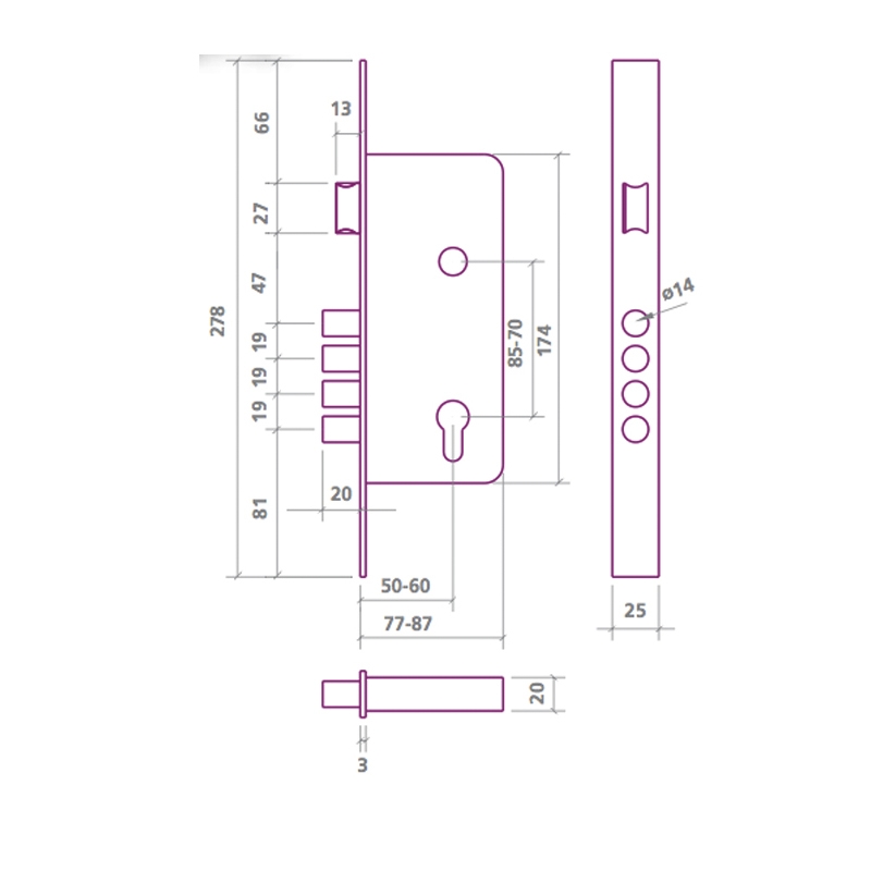 CERRADURA SEGURIDAD EMBUTIR 700B/50-DS15/70D CROMO MATE 1048702 2