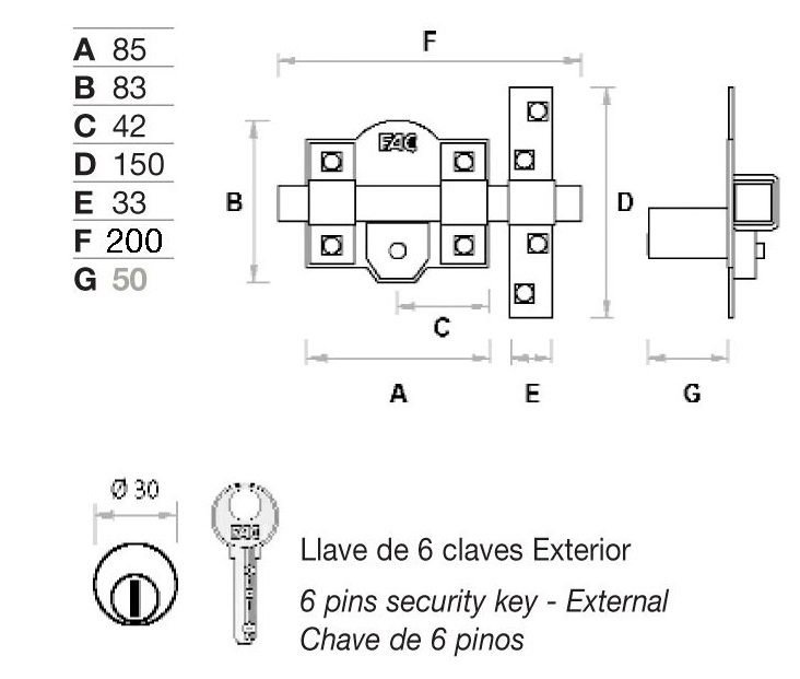 CERROJO 301-RP/80 NIQUEL (B/50MM) FAC 2