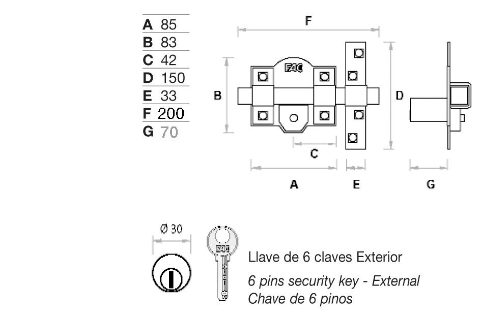 CERROJO 301-RP/80 NIQUEL (B/70MM) FAC 2