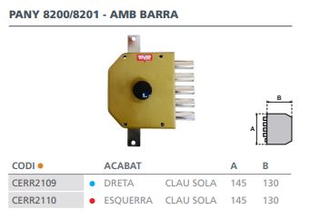CERRADURA TOVER 8201 IZQ. LLAV.SOLA ORO 2