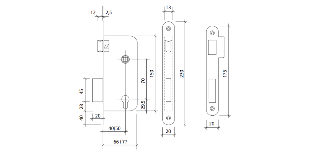 CERRADURA 130-50 ENTRADA 50MM CANTO REDONDO CILINDRO 30/30MM ACERO INOX 13058RAI 2