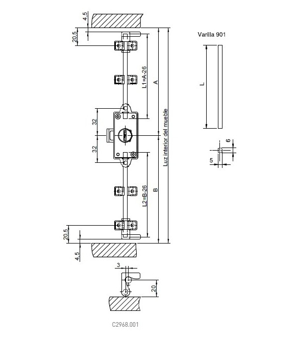 CERRADURA MUEBLE CORREDERA C2968 E15MM NIQUEL C2968.001NI 2