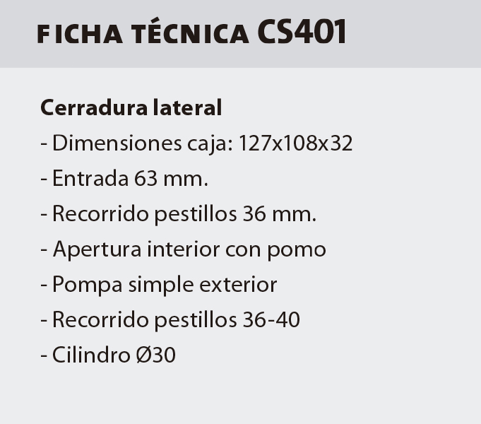 CERRADURA SOB. LLAVE SOLA CS40112D DER. 2