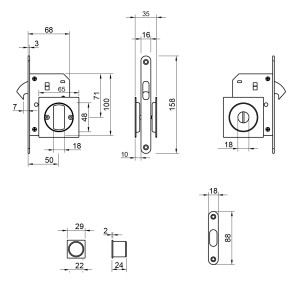CERRADURA CORREDERA 2849 Q-208 LATON MAT 2