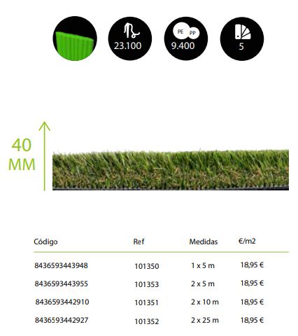 CESPED ARTIFICIAL SELLA 40MM 2 X 10M 2