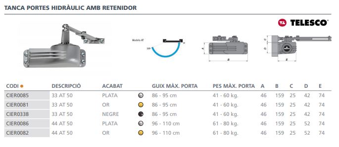 CIERRAPUERTA 33AT50 CLASIC BRAZO RETENEDOR PLATA 33AT50PL 3