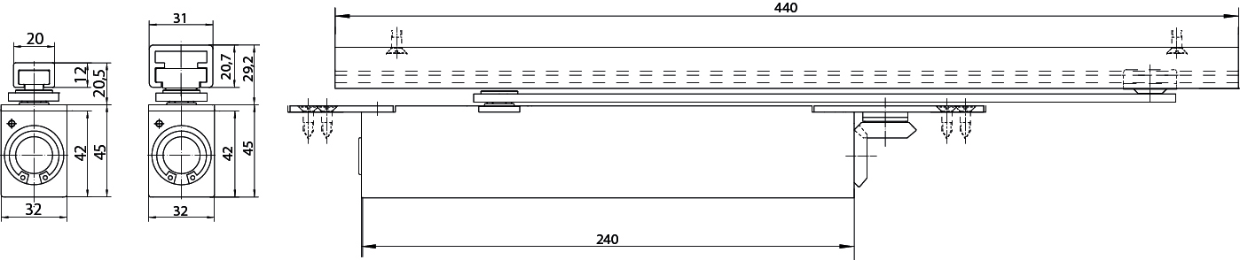CIERRE OCULTO BOXER 2-4 GEZE +GUIA+RETEN 2