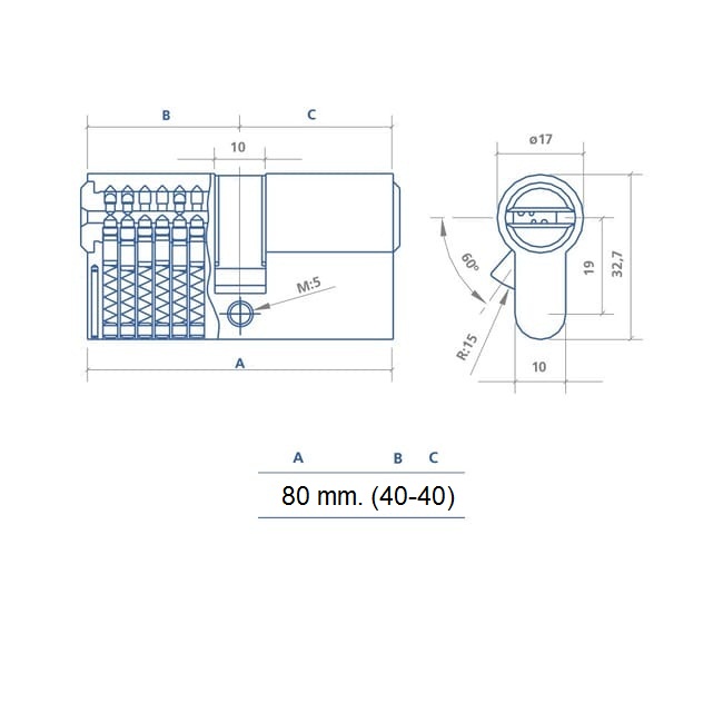 CILINDRO DS15 LEVA LARGA  40-40 LATON, 5 2