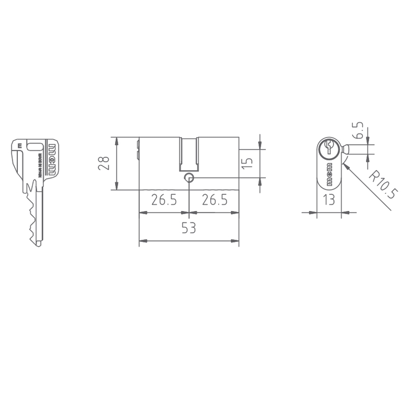 CILINDRO OV OVALADO, PARA CERRADURAS 1549, 1550, 1551 Y 1553 26-26 LATON, 3 LLAVES OV:26-26 2