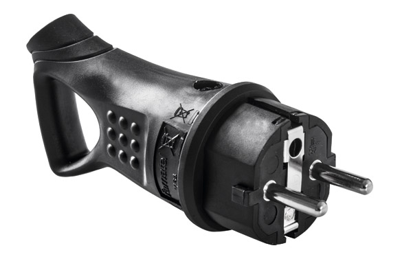 CLAVIJA TT 16A-250V GOMA  NEGRO CON TIRA