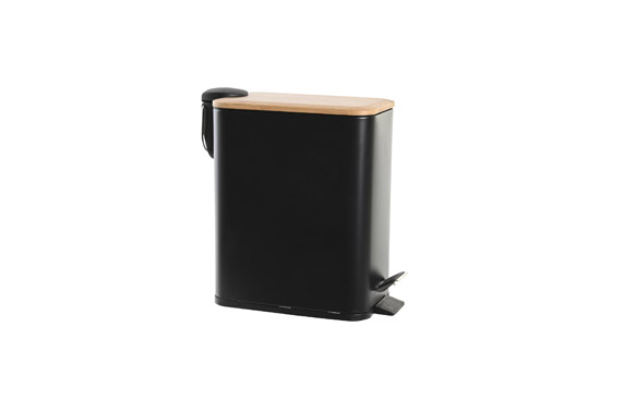 CUBO METAL RECTANGULAR TAPA BAMBU 5L NEGRO 28 X 14 X 28CM PB-197311 1