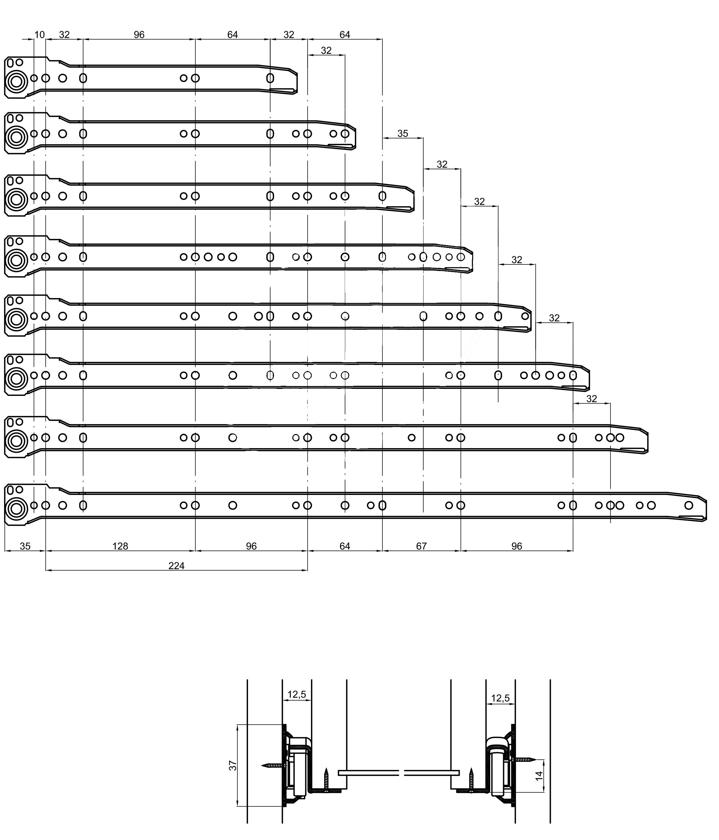 GUIA P/CAJONES (JGO.) BLANCA4500-30 CM. 2