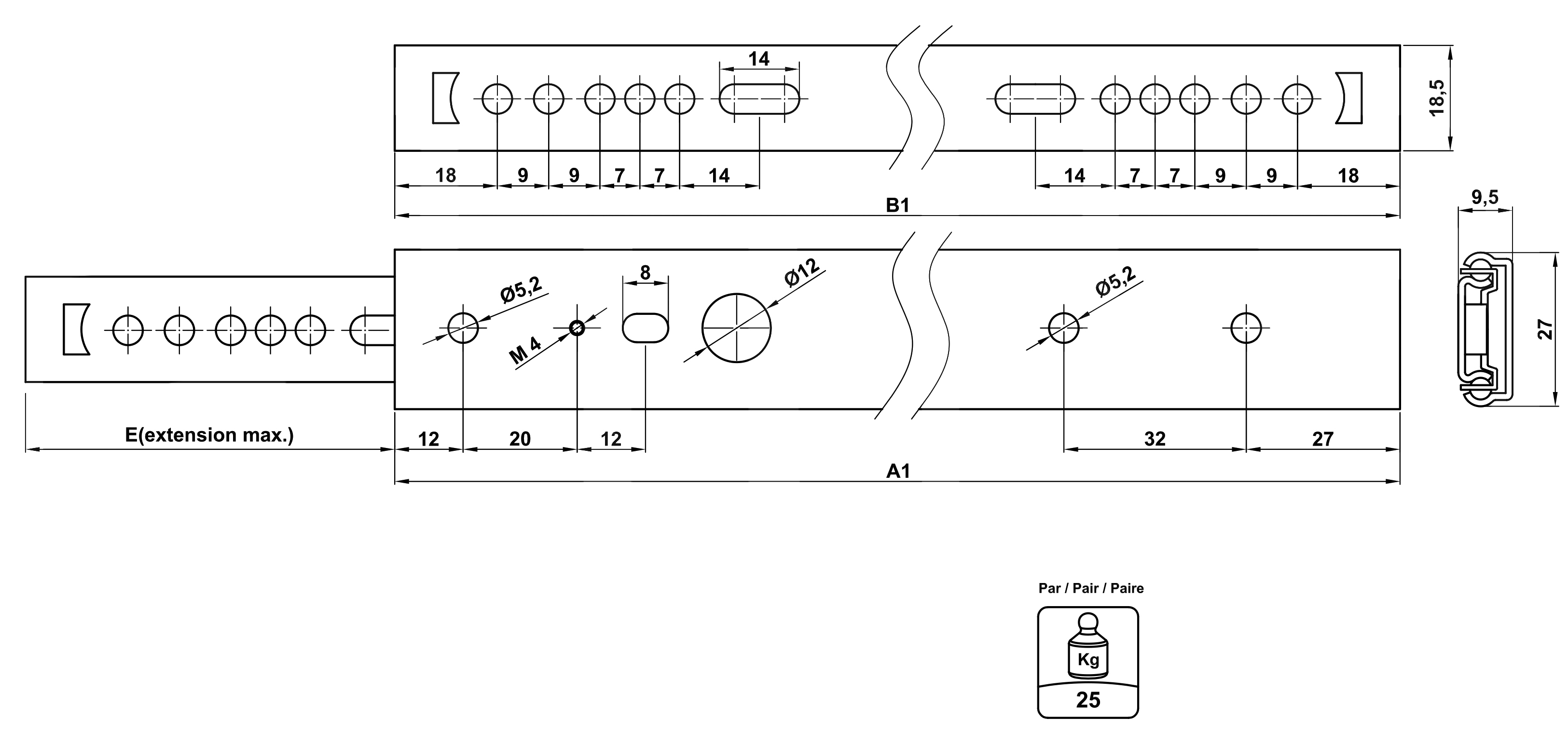 GUIA P/CAJONES 320H BLUM(150)  400MM 3