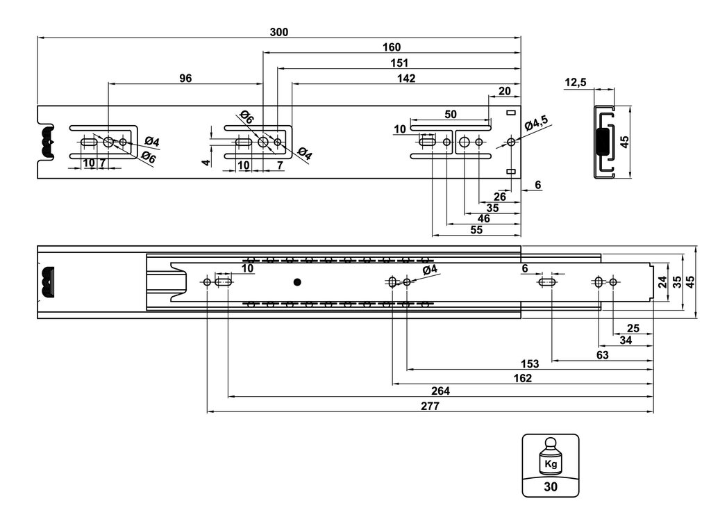 GUIA CAJON CON RODAMIENTOS EXTRACCION TOTAL N.35 600X45 MM CINCADO 10555 2