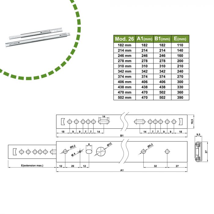 GUIA P/CAJONES (JGO.) 26-502 X 27 ZN 2