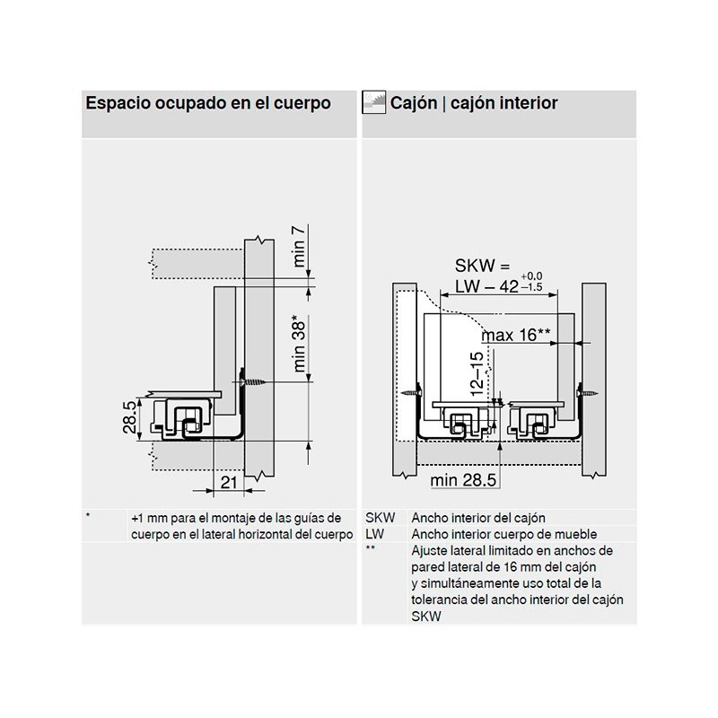 GUIA P/CAJON 760H MOVENTO        550MM 3