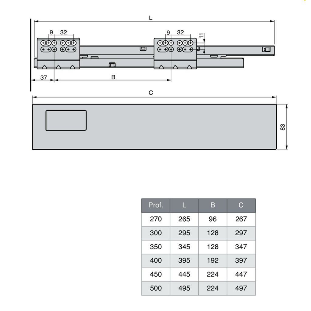 GUIA CAJON VANTAGE (Q) 83 X 300  3015225 3