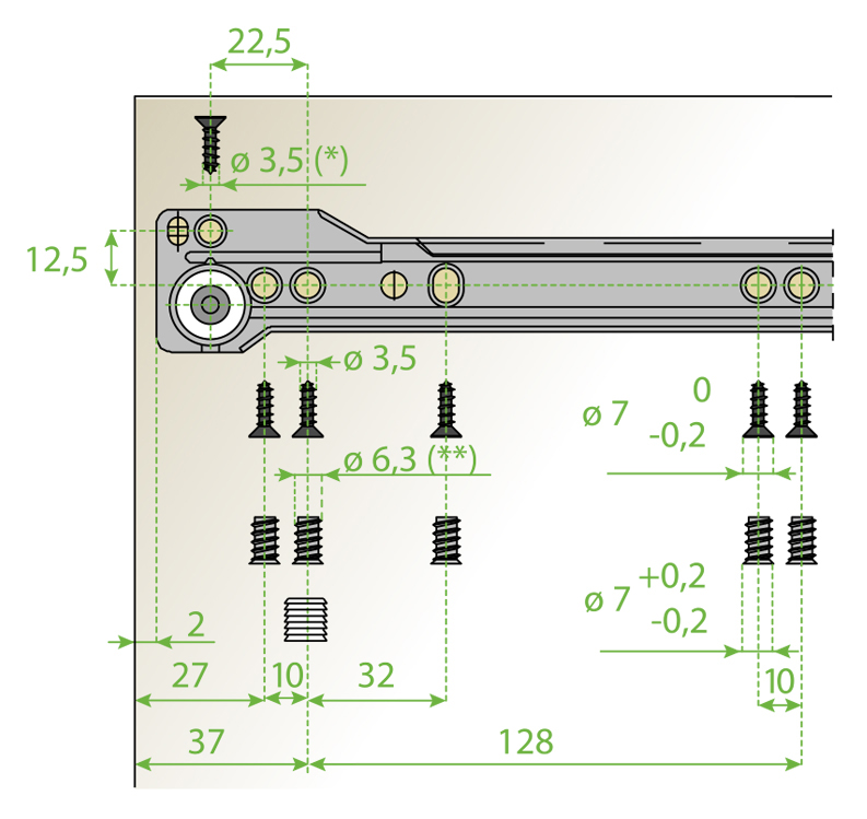 GUIA CAJON SALICE STANDARD 600MM BLANCA 2