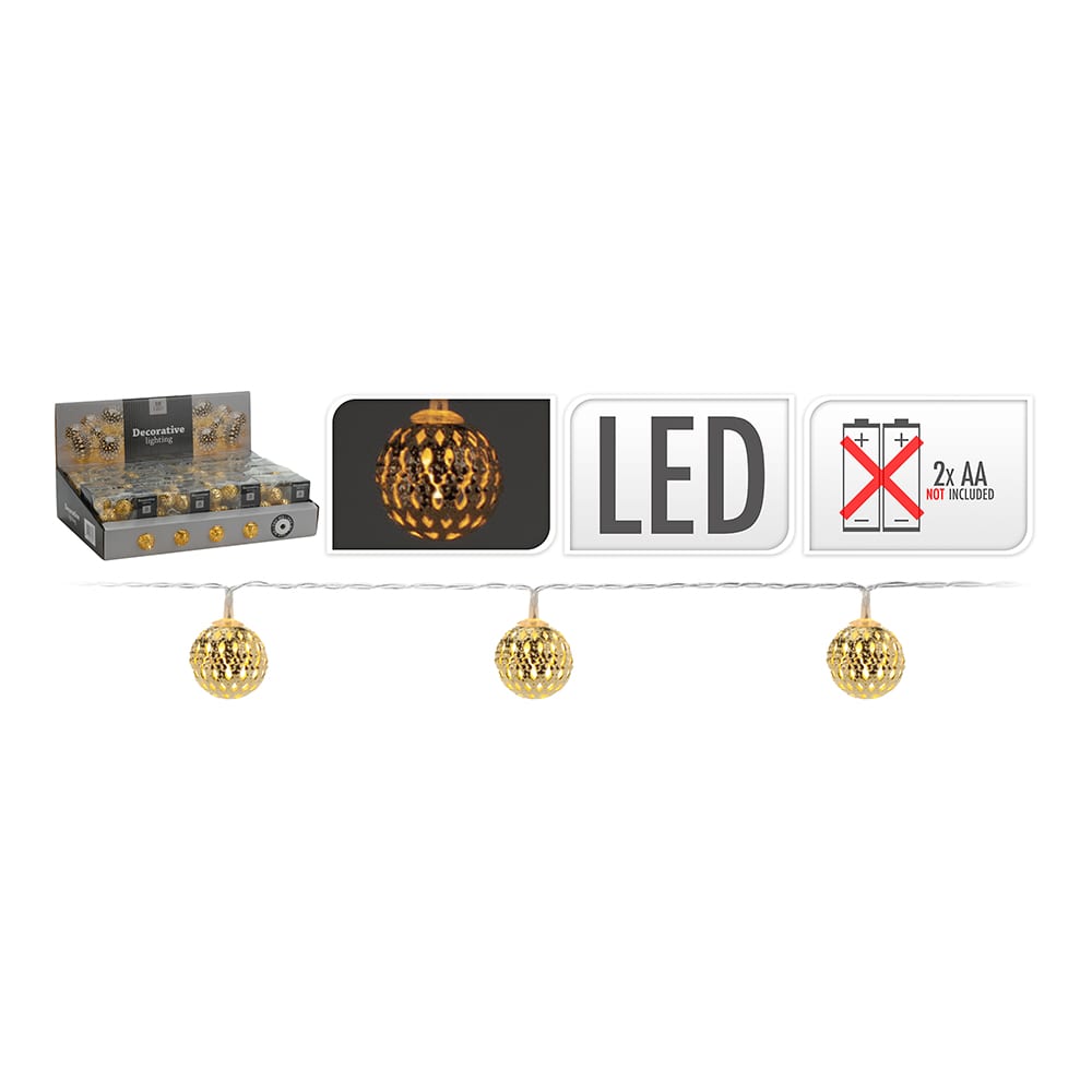 GUIRNALDA FIJA 10LEDS ORO BL.CALID.PILAS